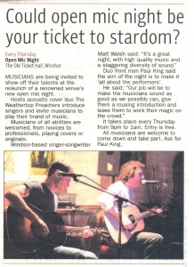 Open Mic Article in Windsor & Maidenhead Advertiser